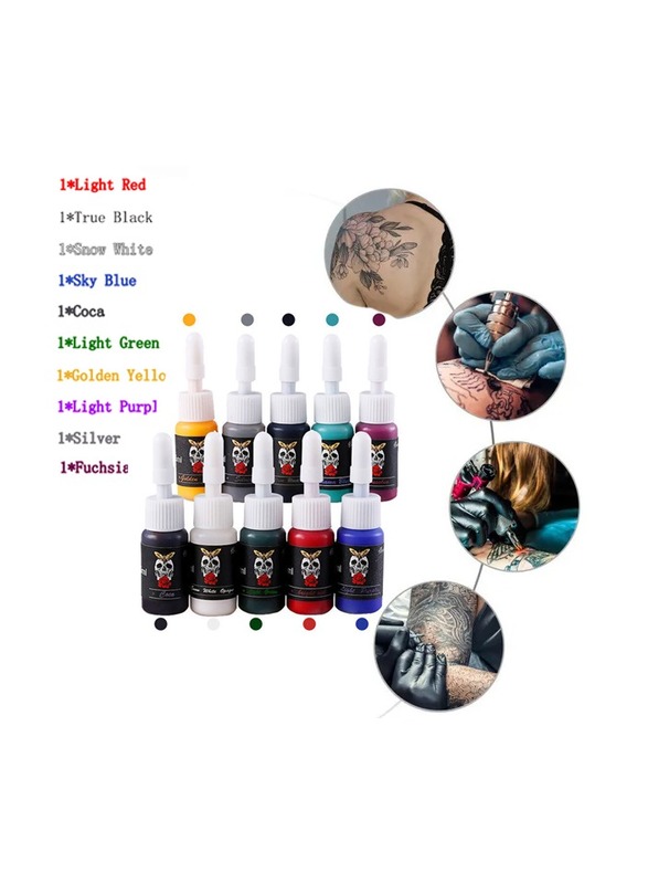10-Bottles 5ML Tattoo Beginners Practice Skin Special Color Ink, Tattoo Practice Color Pigment Ink,Mix Ten Colors