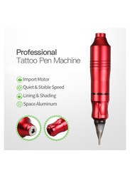1-Set Tattoo Kit,Tattoo Pen Rotary Tattoo Machine Tattoo Set with Tattoo Needles Bandage and Gloves and Tattoo Exercise Skin,Leather Hand-Held Toolbox,Tattoo Pen Colour Red