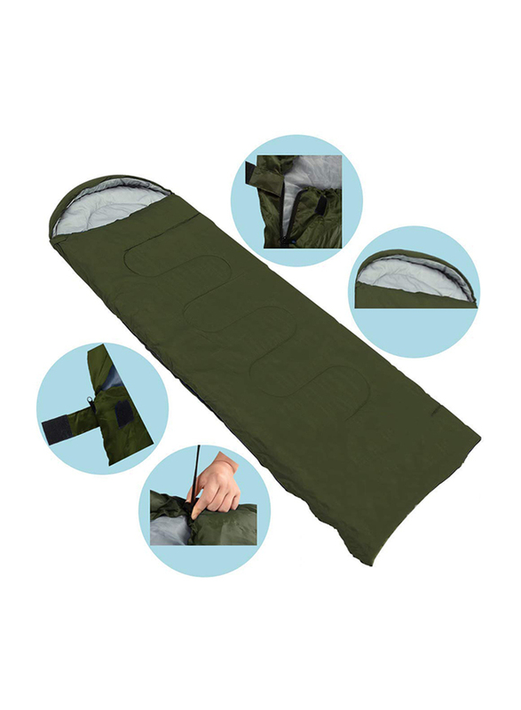 Adult Warm Soft Waterproof Camping Hiking Large Single Sleeping Bag, Green, Single