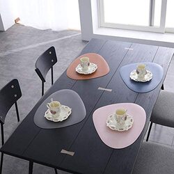 Oval 4-Piece Leather Table Mats for Kitchen and Dining Room, Blue/Pink/Red/Grey