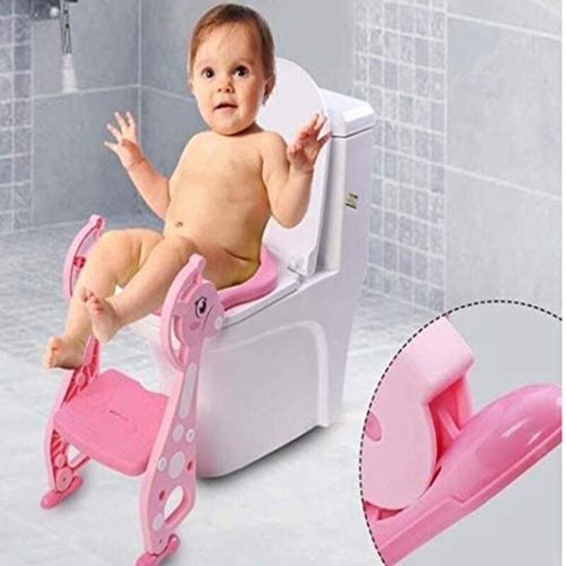 Generic Potty Training Toilet Seat with Armrest Step Stool Ladder For Toddler Kids, Pink