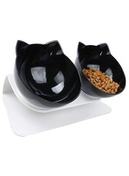 15° Tilted Cat Food Feeding Bowl Raised with Stand Cat Food Water Bowl for Cats and Small Dog (Black+White)