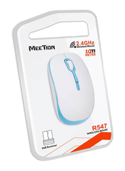 Meetion R547 Wireless Optical Mouse with Battery, White/Blue
