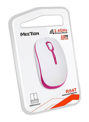 Meetion R547 USB Wireless Optical Mouse, White/Pink