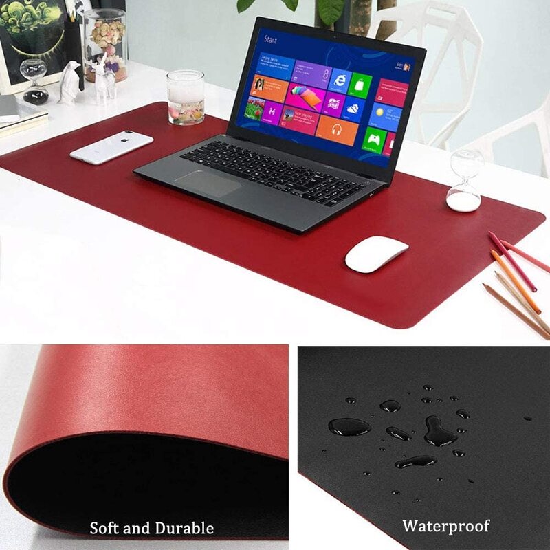 BonShine Dual-Side Use Non-Slip PU Leather Waterproof Desk Protector Pad, 80 x 40cm, Black/Red