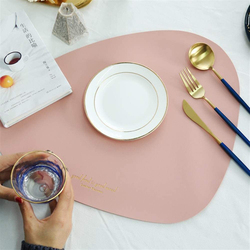 Oval 4-Piece Leather Table Mats for Kitchen and Dining Room, Pink