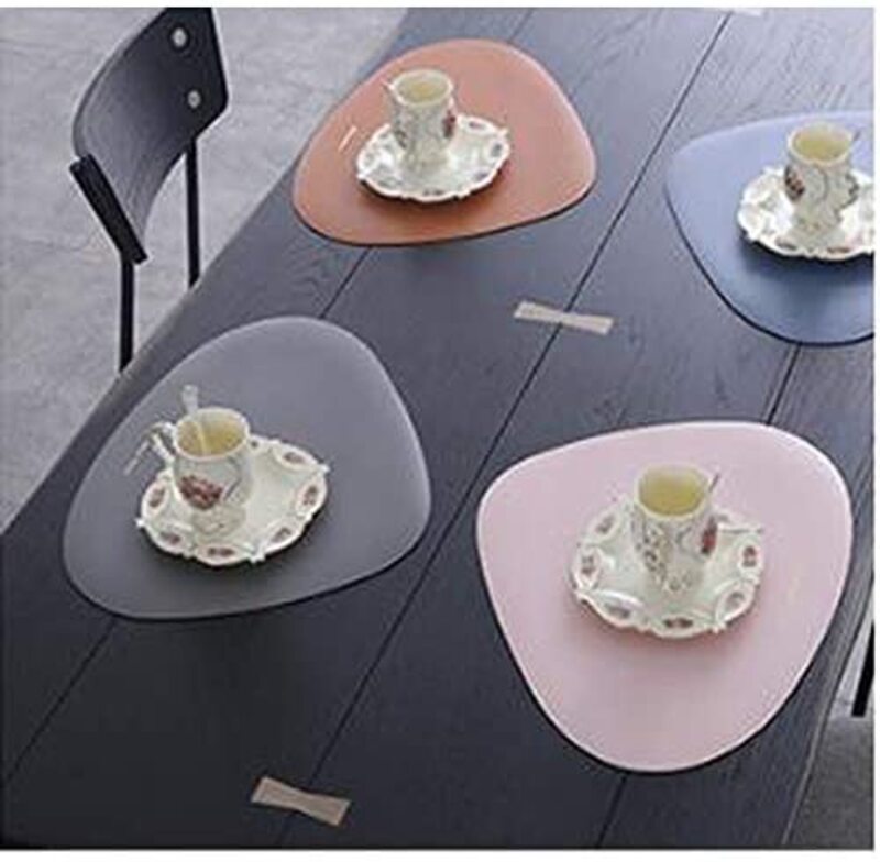 Oval 4-Piece Leather Table Mats for Kitchen and Dining Room, Blue/Pink/Red/Grey