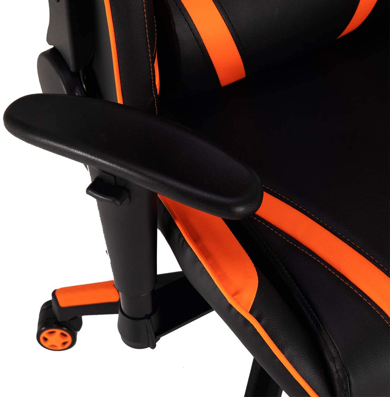 Meetion CHR15 Imitation Leather Adjustable Handrail and Scalable Foot Rest Gaming Chair, Black/Orange