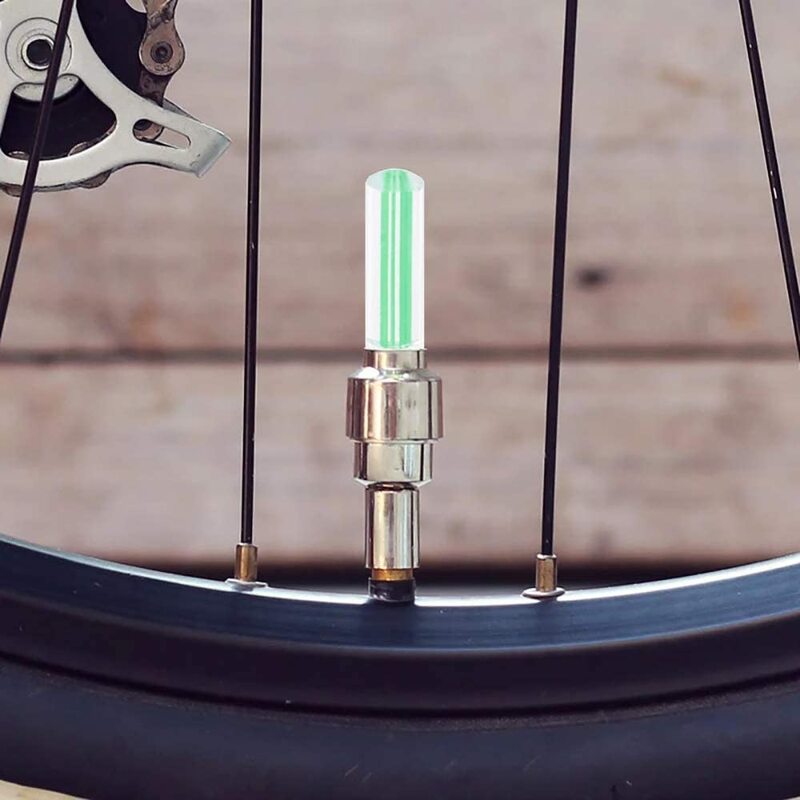 Bike Bicycle Car Wheel Tyre Valve Cap Spoke Neon Flash LED Light Lamp, 2-Pieces, Green