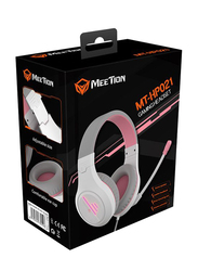 Meetion HP021 USB Professional Surround Sound Gaming Headset for PC, Pink/White