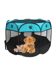 Portable Octagonal Pet Tent Oxford Cloth Foldable Cage, Blue/Black