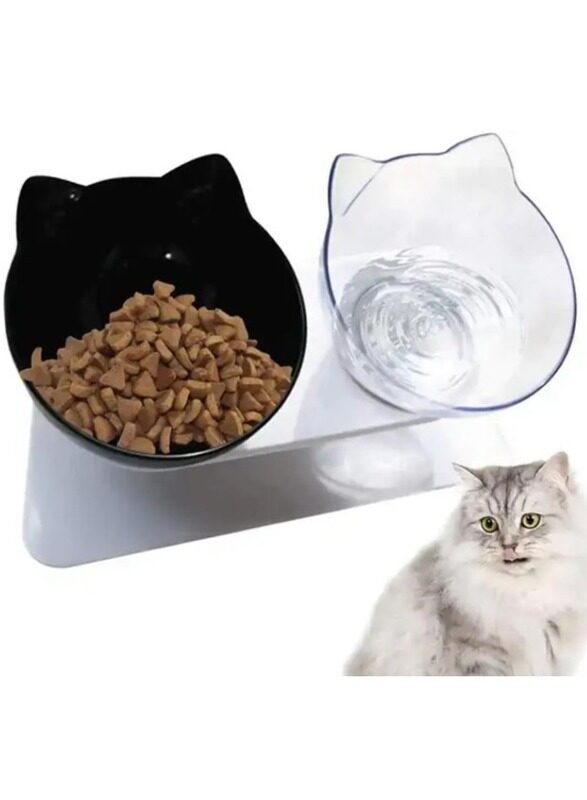 

Generic Elevated Double Cat Bowl For Food And Water Tilted Cat Food Bowl With Stand black and clear