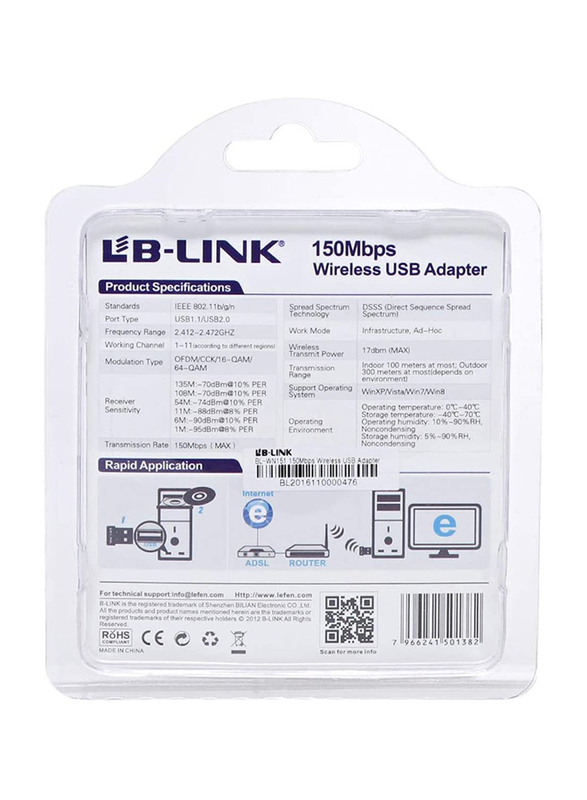 Lb-Link BL-WN151 150Mbps Wireless USB Adapter, Black