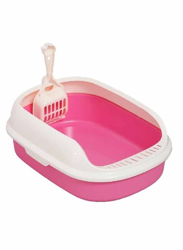 AL THEQA  Semi-Enclosed Open Top Cat Litter Box with Scoop (PINK)