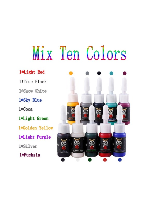 10-Bottles 5ML Tattoo Beginners Practice Skin Special Color Ink, Tattoo Practice Color Pigment Ink,Mix Ten Colors