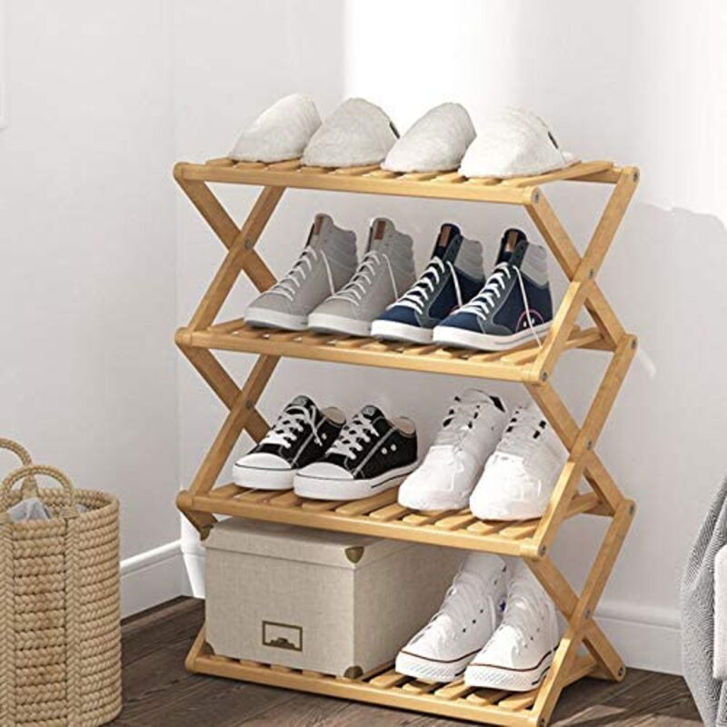 Rubika Multi-Tier Adjustable & Foldable Wooden Bamboo Stand for Flower Pots/Books/Shoes/Toy, Brown
