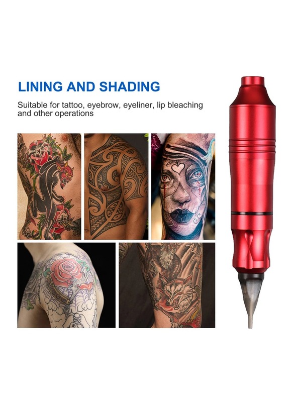 1-Set Tattoo Kit,Tattoo Pen Rotary Tattoo Machine Tattoo Set with Tattoo Needles Bandage and Gloves and Tattoo Exercise Skin,Leather Hand-Held Toolbox,Tattoo Pen Colour Red