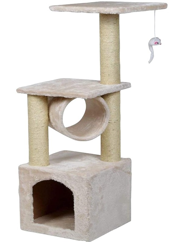 AL THEQA cat Tower Furniture with Sisal Covered Scratching Post Climbing Condo, BEIGE