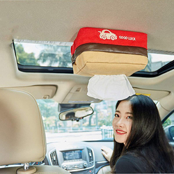 Sun Visor Plush Napkin Tissue Box Storage Case Holder, Yellow/Red