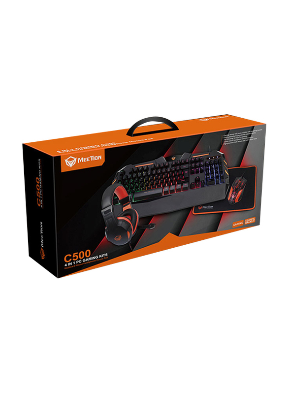 Meetion C500 4-In-1 Wired English Gaming Keyboard/Headphone/Mouse/Mouse Pad Combo, Red/Black