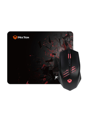 Meetion Thor C010 Wired Optical Mouse with Mouse Pad, Black