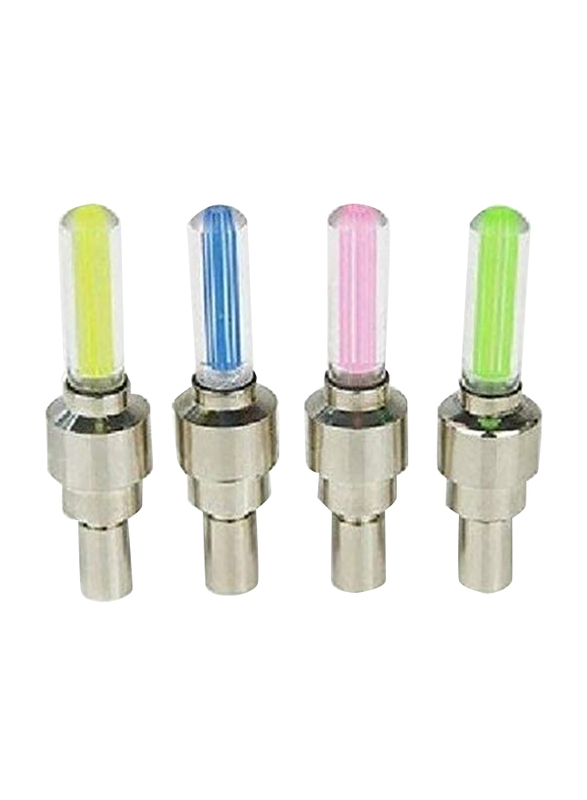 Bike Car Tyre Wheel Valve Caps Mix Color LED Flash Light Neon Lamp Night, 4-Pieces, Multicolor