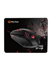 Meetion Thor C010 Wired Optical Mouse with Mouse Pad, Black