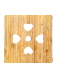 Wood Square Heart Shape Design Beverage Pot Coasters, Brown