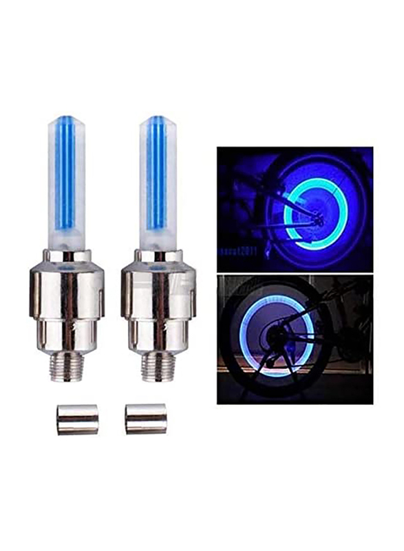 Bike Bicycle Car Wheel Tyre Valve Cap Spoke Neon Flash LED Light Lamp, 2-Pieces, Blue