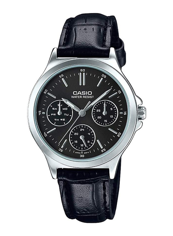 Casio Analog/Digital Watch for Women with Leather Band, Water Resistant and Chronograph, LTP-V300L-1AUDF, Black