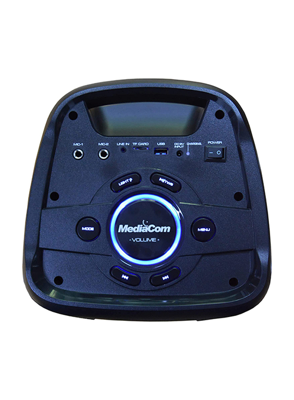 MediaCom Portable Party Speaker with 2 Wireless Mics & Remote, Mci 525, Black