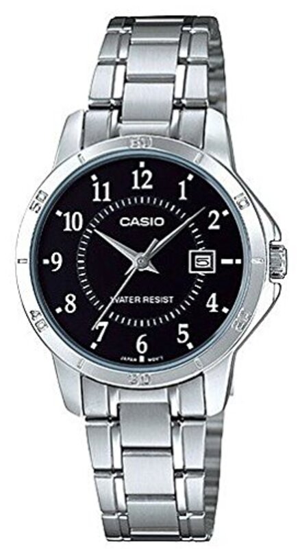Casio Analog Watch for Women with Stainless Steel Band, Water Resistant, LTP-V004D-1BUDF, Silver-Black
