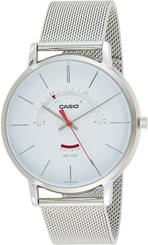 Casio Analog Watch for Men with Stainless Steel Band, Water Resistant, MTP-B105M-7AVDF, Silver-White