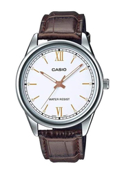 Casio Analog Watch for Women with Leather Band, Water Resistant, LTP-V005L-7B3UDF, Brown-White