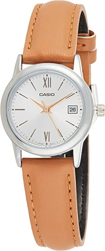 Casio Analog Watch for Women with Leather Band, Water Resistant, LTP-V002L-7B3UDF, Brown-White
