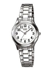 Casio Analog Watch for Women with Stainless Steel Band, Water Resistant, LTP-1275D-7BDF, Silver-White