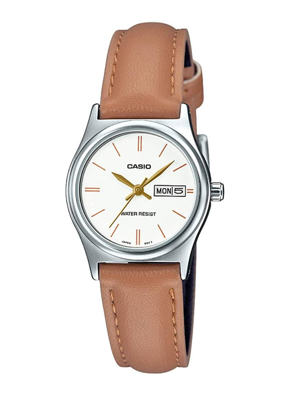 Casio Analog Watch for Women with Leather Band, Water Resistant, LTP-V006L-7B2UDF, Brown-White
