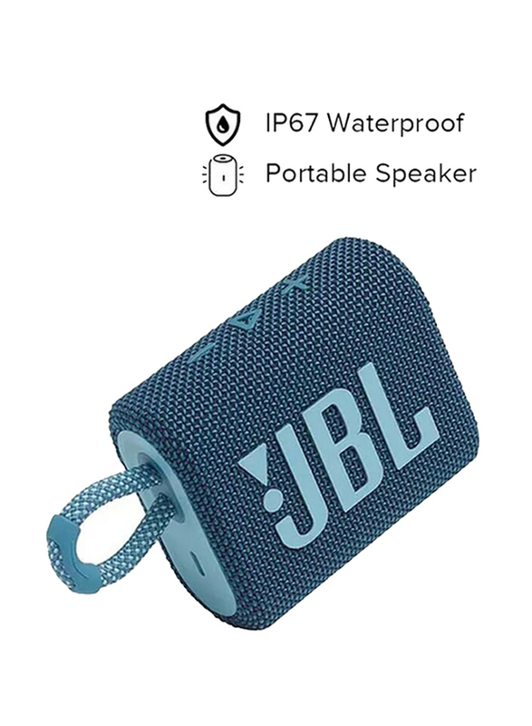 JBL GO 3 IP67 Waterproof Portable Wireless Speaker, Blue