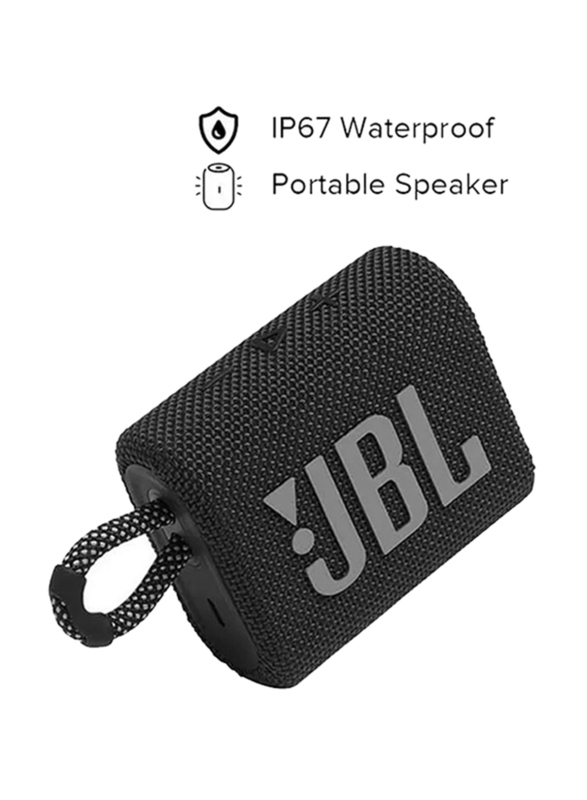 JBL GO 3 IP67 Waterproof Portable Wireless Speaker, Black