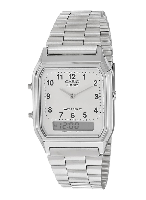 

Casio Analog/Digital Watch for Men with Stainless Steel Band, Water Resistant, AQ-230A-7BMQ, Silver-White