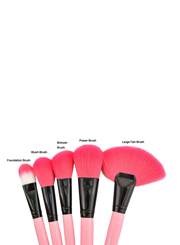 Professional 24 Pieces Makeup Brushes Set with Folding PU Leather Bag, Dark Pink