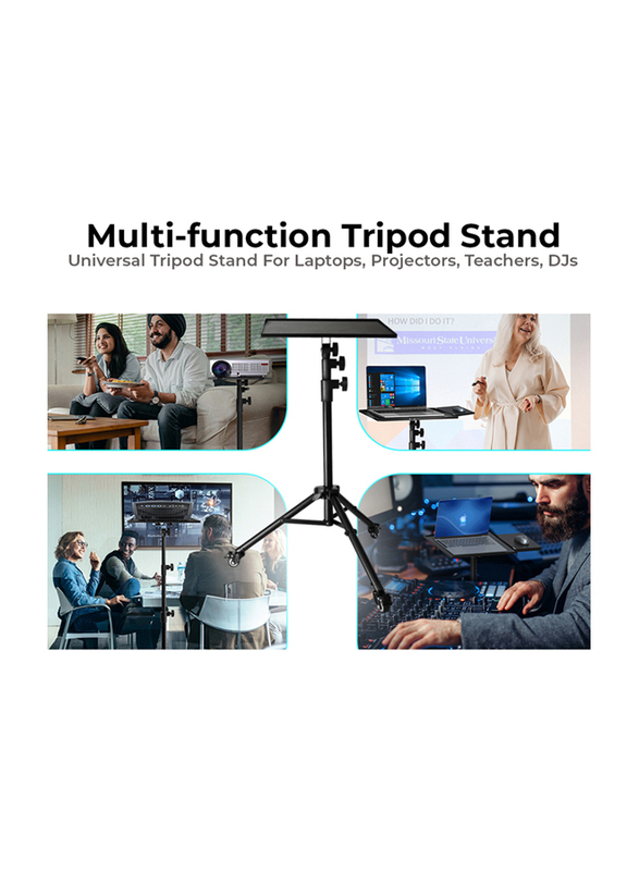 Wownect Phone Holder Laptop Desk Projector Tripod Stand with Wheels for Stage Studio & DJ Equipment, Black