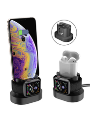 Ozone Charging Stand Dock Station Holder with Charging Hole and iPhone Stand/Airpod Dock for Apple Watch Series 4/3/2/1, Black