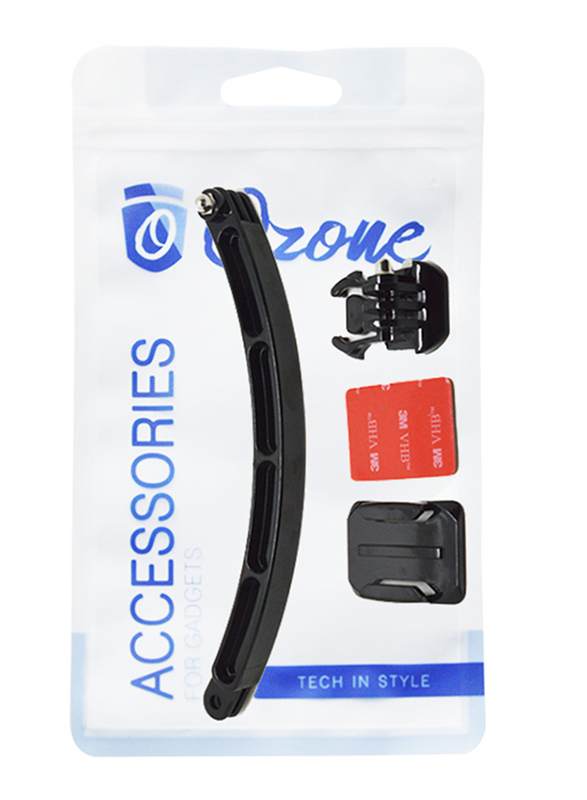 Ozone GoPro Hero 7/6/4/5/SJCAM/Yi Helmet Extension Curved Adhesive and Selfie Kit, Black
