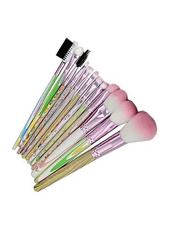 12 Pieces Soft Synthetic Hair Makeup Brushes Set with Artistic Unicorn Wooden Handle, Pink