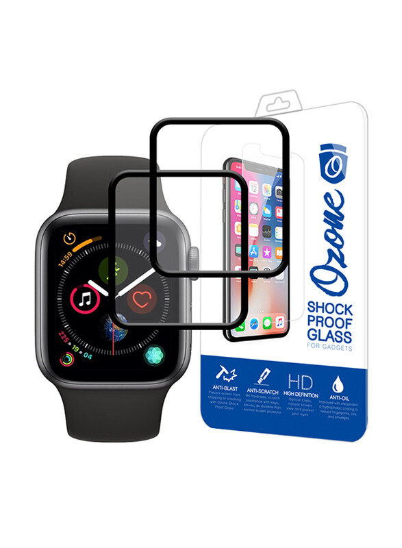 

Ozone Apple Watch 40mm Shock Proof Full Cover Tempered Glass Screen Protector, 2 Pieces, Black