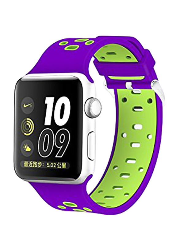 Silicone Apple Watch Series 1/2/3 42mm Replacement Band Sport Edition Strap, Purple/Green