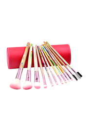 12 Pieces Soft Synthetic Hair Makeup Brushes Set with Artistic Unicorn Wooden Handle, Pink