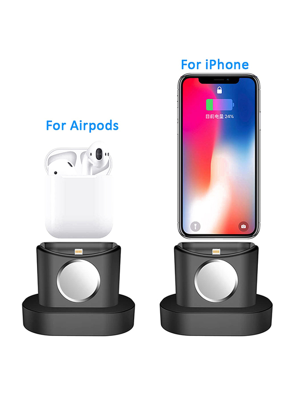 Ozone Charging Stand Dock Station Holder with Charging Hole and iPhone Stand/Airpod Dock for Apple Watch Series 4/3/2/1, Black