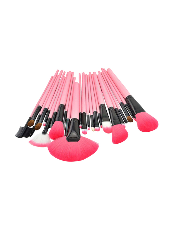 Professional 24 Pieces Makeup Brushes Set with Folding PU Leather Bag, Dark Pink